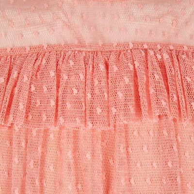 Girls coral pink mesh frill top